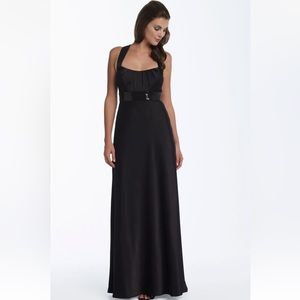 calvin klein- cross back black satin gown with sequin belt-6